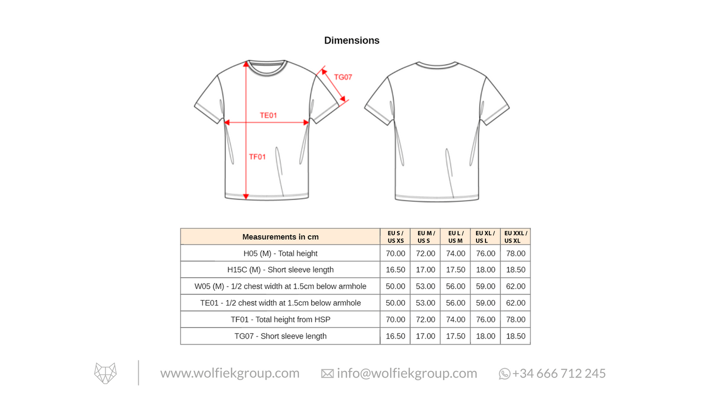 Exclusive AEA T-shirt dimensions